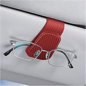 Sunglasses Holders for Car Sun Visor, Leather Eyeglasses Hanger Mounter, Magnetic Glasses Holder and Ticket Card Clip, Auto Interior Accessories Universal for SUV Pickup Truck (Red)