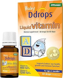 Baby Organic Liquid Vitamins A&D Drops for Infants, 60 Drops. Supports Babies’ Eye Health, Bone Development and Immune Function. Certified Organic, Non-GMOs, Allergy-Friendly