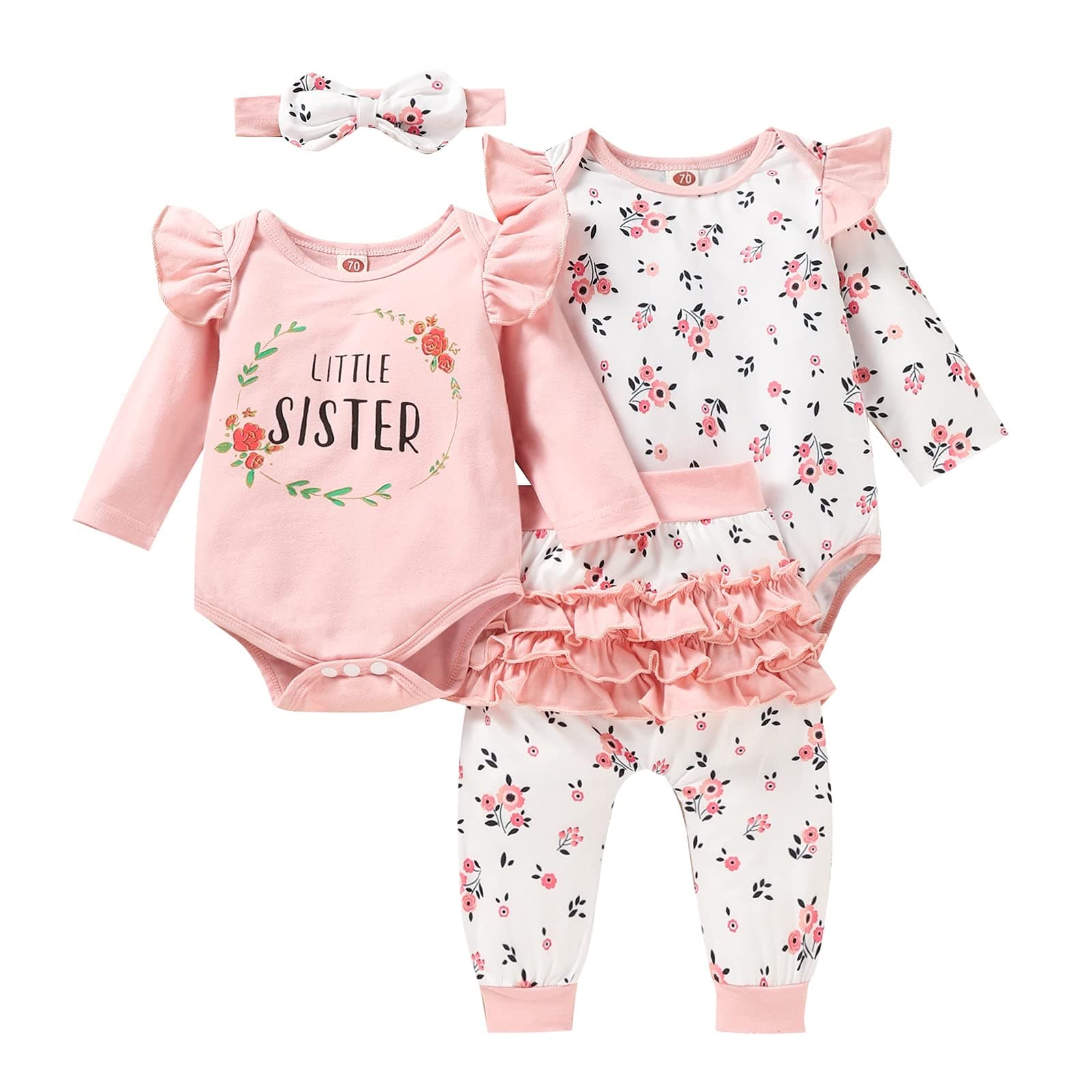 SUDAVIE Baby Boy Clothes Newborn Girl Fall Winter Outfits 4Pcs Long Sleeve Romper Pants Set