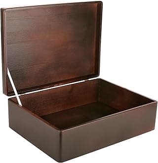 Creative Deco XL Brown Wooden Storage Box | 40 x 30 x 14 cm (+/- 1 cm) | With Hinged Lid | Tool Dog Toy Shoes Clothing Kitchen Document Storage Gift Box | Wood Keepsake Memory Craft Chest
