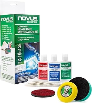 Novus Clear in Five Headlight Restoration Kit, 2 Ounce #1, 2, & 3 Bottles, Buffing Pad, Backing Pad Drill Attachment, 1,000 Grit Sanding Disk, 3 Polish Mates