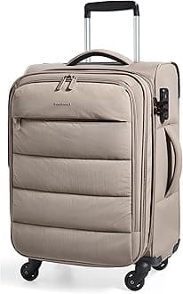 BAGSMART Carry On Luggage 22x14x9 Airline Approved, 20 Inch Soft Suitcase with Wheels, Lightweight Spinner Carry on Suitcase with PVC Wet/Dry Pockets for Short Trip, Camel