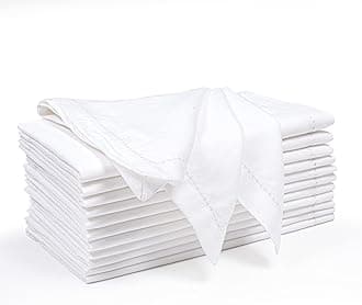 Ramanta Home White Coth Dinner Napkin Set of 12 Premium Easter Cotton 18X18 Inch Linen Flax Hemstitched Soft & Durable Napkins Ideal for Everyday Use, Wedding Parties, Spring Basket Decor