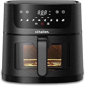 Schallen Digital Air Fryer Healthy Eating Low Fat Large Fast Cooking Machine with Touch Screen, Grill Rack, Adjustable Temperature & 60 Min Timer, Glass Window, Black (8L)