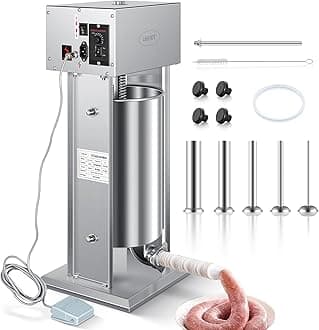 LEEVOT Electric Sausage Stuffer Maker, Vertical Electric Stuffer 11 Adjustable Speed Stainless Steel Commercial Sausage Filler Meat Stuffers with 5 Stuffing Tubes, Home & Commercial (30Lb/15L)