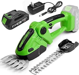 SOYUSCordless Grass Shear, 2-in-1 Handheld Hedge Trimmers, 21V Electric Grass Trimmer & Shrubbery Trimmer, Battery Operated Hedge Trimmer for Garden/Lawn with Battery and Charger