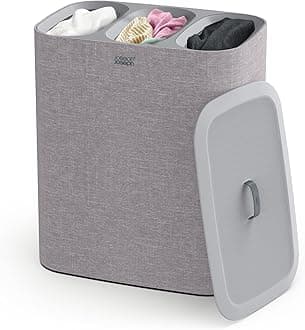 Joseph Joseph Tota Trio 90 liter/23.8 gallon Laundry Hamper Separation Basket with lid, 3 Removable Washing Bags with Handles- Gray