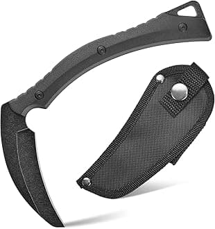 C1398 Camping Axes Billhook Sickle Machete Knife Brush Clearing Sickle Machetes D2 Steel Blade G10 Handle Hatchet for Outdoor Activities,Yard Work, Small Grass Sickle Machete,Harvest Knife