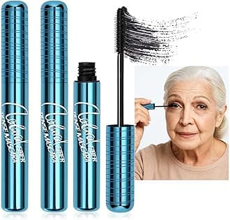 2 Pack Volumizing Mascara for Older Women 60 Plus - Lengthening & Thickening Formula, Smudge-Proof, Clump-Free, Waterproof Mascara for Thin Lashes, Ultra-Defining Lash Lift for Mature Eyes (Black, 2)