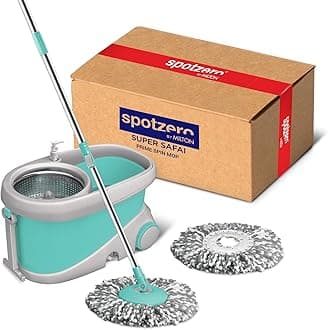by Milton Prime Spin Mop Bucket on Wheels, Extendable Handle | Liquid Dispenser| SS Wringer Set | 360 Spinning Mop Bucket Floor Cleaning & Mopping System with 2 Microfiber Refills, Aqua Green
