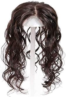 Curly Human Hair Forehead Topper for Women with Thinning Hair, Clip in 3.5" x 5.5" Silk Base Top Hairpieces Wiglets, 12" Natural Black