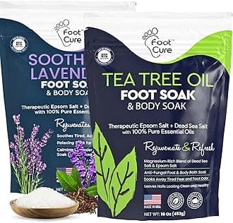 Tea Tree Oil & Soothing Lavender Foot Soak with Epsom Salt - Best Toenail Treatment & Softens Calluses - Soothes Sore & Tired Feet, Foot Odor Scent, Spa Pedicure - 16 oz (Pack of 2)