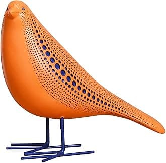 Bird Figurine, Modern Sculpture and Statues for Home Decor, Animal Statues for Bookshelf, Table, Entryway, Fireplace, Resin Decorative Sculpture with Chic Polka Dots Art Design (Orange)