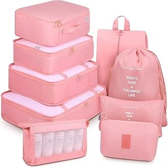 Mossio 9 Set Packing Cubes with Shoe Bag & Electronics Bag - Luggage Organizers Suitcase Travel Accessories, Light Pink, L