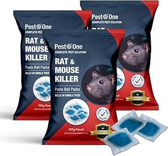 SISI UK Mouse & Rat Killer Pasta Bait 450g (3 x 150g) – Single Feed Brodifacoum Rodent Poison Sachets – Indoor & Outdoor Use – Pest O One