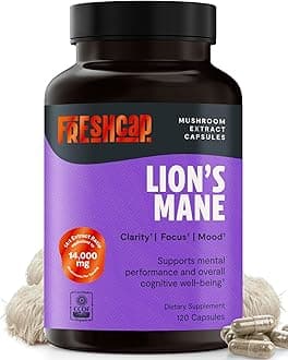 FreshCap Organic Mushroom Capsules Supplement - Fruiting Body Extract (Lion's Mane, 120 Capsules)
