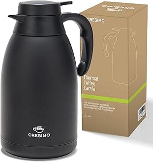 Thermal Coffee Carafe 68 oz by Cresimo – Updated 2025 Model – Insulated Black Stainless Steel Coffee Urn & Drink Dispenser, Keeps Drinks Hot 12h / Cold 36h – Durable & Easy to Pour
