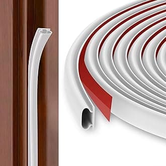 Hejo Door Seal Strip D-Shape, 10mm(W) x 6mm(D) /6m(L) Rubber Weather Stripping, Self-Adhesive Waterproof Draft Excluder Tape for Doors, Easy Cut to Size and Ideal to Seal Gap from 2.5mm to 6mm (White)