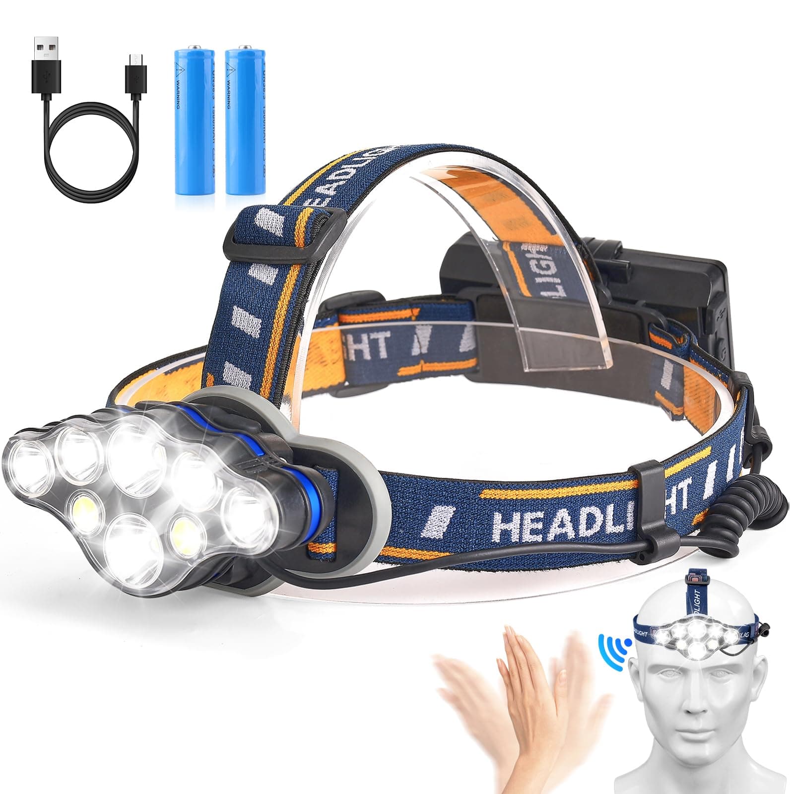 Elmchee Rechargeable Headlamp 8 Led Head Lamp