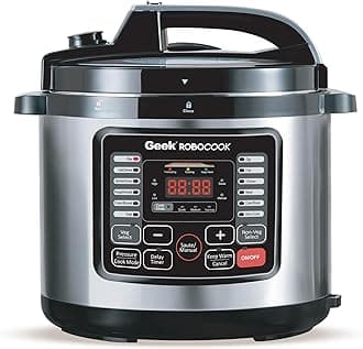 Geek Robocook Nuvo 11-in-1 Automatic Electric Pressure Cooker 8 Litre | 2 Year Warranty | 17 India Preset Menu, Instant Electric Cooker Pot, Multipurpose Electric Rice Cooker (Stainless Steel, 8L)