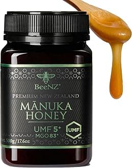 BeeNZ Raw Mānuka Honey, Certified UMF 5+ (MGO 83+), Pure New Zealand Monofloral Mānuka, Natural Sweetener, Superfood for Daily Wellness Support, No Sugar Added, Traceable from Hive to Jar, 17.6 oz/500g