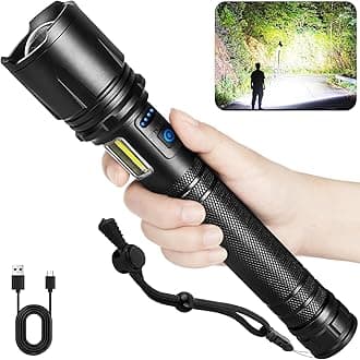 Cinlinso Rechargeable LED Flashlights High Lumens, 3000 Lumens Super Bright Flash Light with 10000 𝗺𝗔𝗵 Β𝗔𝗧𝗧𝗘𝗥𝗬 & 7 Modes, Powerful Handheld Waterproof Flashlights for Home Emergencies
