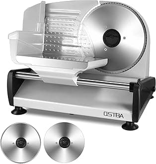 OSTBA Meat Slicer 200W Electric Deli Food Slicer with 2 Removable 7.5" Stainless Steel Blade, Adjustable Thickness for Home Use, Child Lock Protection, Easy to Clean, Cuts Meat, Bread and Cheese