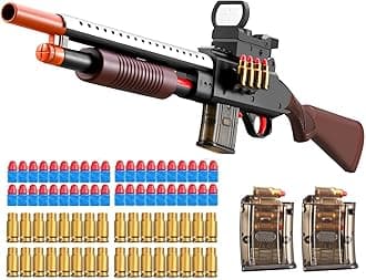 - Kyliandi Pump Shotgun Toy Realistic Barrel Shell ejecting Foam Blaster Gun Soft Bullet Sniper Rifle with Scope Dart Pellet Shooting Game for Boys Teens Adults Gifts Age 8-14 Year Old (Brown)