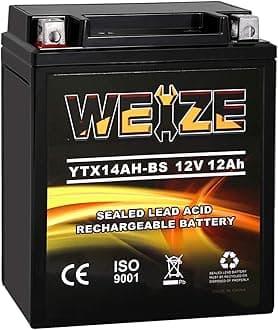 Weize YTX14AH-BS High Performance - Maintenance Free-Sealed AGM ATV Motorcycle Battery for Polaris Sportsman 570 Trail Blazer 250 Ranger 400 500 Suzuki King Quad 300 QuadRunner 250