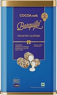 BARQUILLO Premium Roasted Almond Coated Chocolate Tin Pack-10 Pcs|Vanilla Cream Filled Biscuit Roll 200 Gram imported| Dubai couverture taste | Festive Gift Pack Celebration specially for Festivals