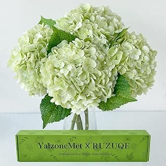 YalzoneMet 4Pcs Light Green Hydrangeas Artificial Flower Natural Lifelike 21'' Long Stem Real Touch Hydrangea Latex Flower Bouquets for Home Living Room Party Wedding Table Centerpiece Decor