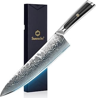 Sunnecko Damascus Chef Knife 8 inch- Razor Sharp Kitchen Knife Made of Damascus VG-10 Steel with Rivet Full Tang Solid Handle-Professional Japanese Chef's Meat Knife