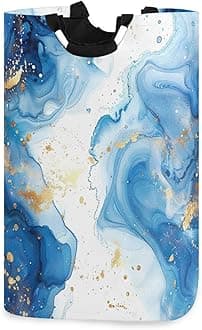 xigua Blue Marble Large Laundry Hamper with Handle, Foldable Clothes Hamper Collapsible Storage Basket for Toys and Clothes Organization in Bedroom, Bathroom, and Laundry Room