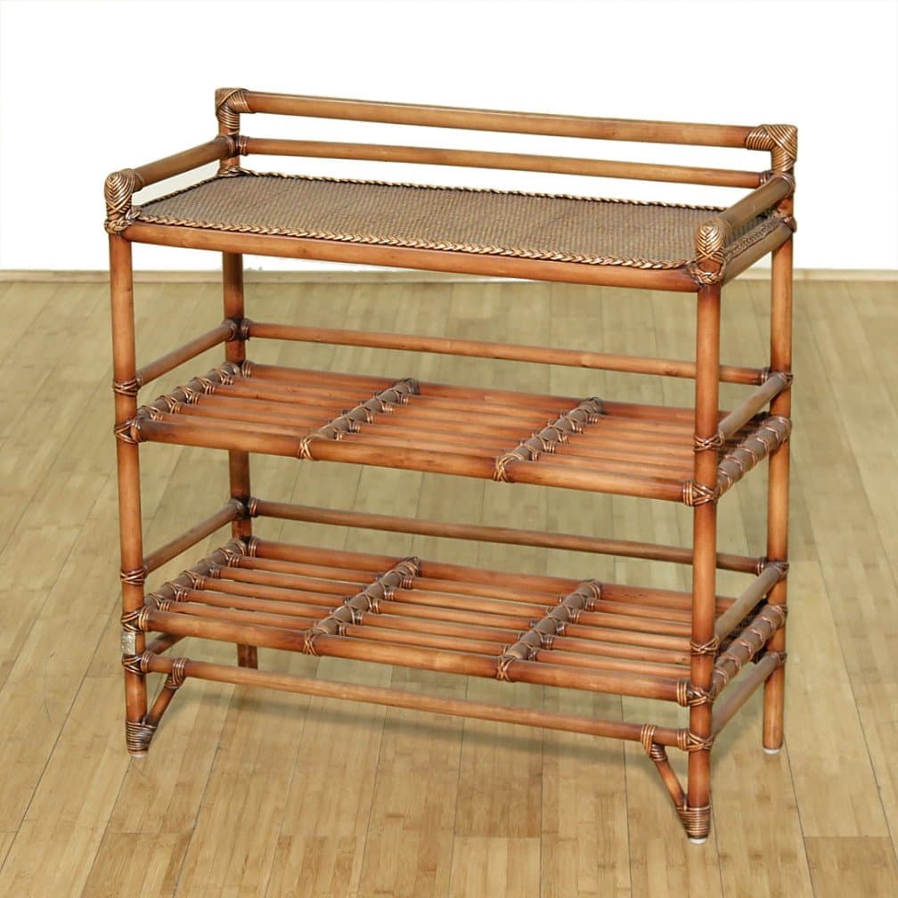 Solid Wood w/ Rattan 3 Tier Shelf Server Rack Stand Console Table