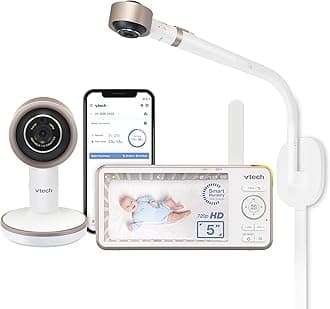 VTech V-Care VC2105 1080p FHD Over-The Crib Mount Smart Baby Monitor 5” 720p LCD Screen,Table Stand,Remote Access,Versatile Placement,Intelligence Detection, Sleep Analysis,18hrs Recording,with WiFi