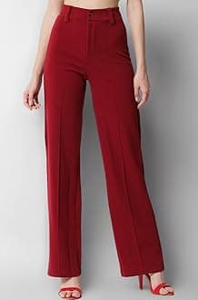 KOTTY Womens Solid Polyester Blend Cherry Maroon Trousers (Cherry Maroon,28)