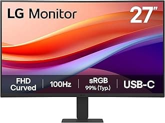 LG Monitor 27U421A – Curved FHD 1080p VA 27 inch, 100Hz, 5ms, Computer desktop display Flicker safe & Reader Mode, USB-C, HDMI, Matte Black
