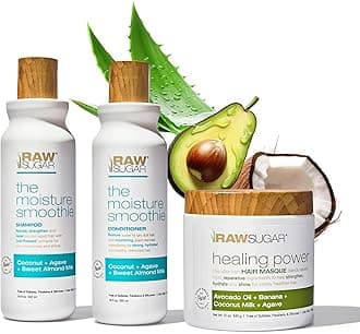 RAW SUGAR Moisture Smoothie + Hair Masque Bundle - Shampoo, Conditioner, Hair Care for Dry Damaged Hair, Sulphate and Paraben Free Formula