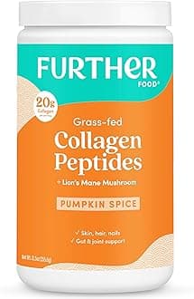Pumpkin Spice Collagen Peptides Powder with Lion’s Mane Mushroom – 100% Grass-Fed, Hydrolyzed Type 1 & 3, 20g of Collagen per Serving, Supports Skin, Hair, Nails & Focus, 9.88 Oz