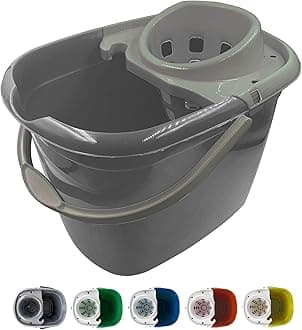 Colour Coded Mop Buckets − 12L Mop Bucket with Wringer and Easy Carry Handle for Domestic and Commercial Cleaning (Grey)