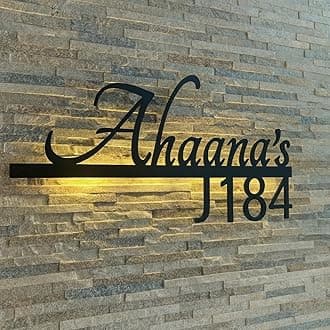 Customized Stainless Steel LED Name Plate With House Number for Home Entrance, Flat, House Doors, Stylish, Outdoor & Indoor, Waterproof (Black, 18 x 6 inch)