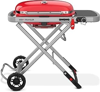 - Weber Traveler Portable Gas Grill – Red Edition | Compact Foldable BBQ Grill with Large Cooking Surface | Ideal for Camping, Tailgating, Road Trips, Outdoor Cooking