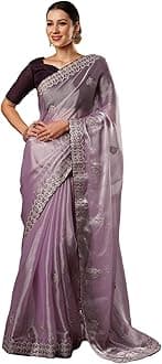 SIRIL Women's Tissue Silk Embroidery Saree With Unstitched Blouse Piece