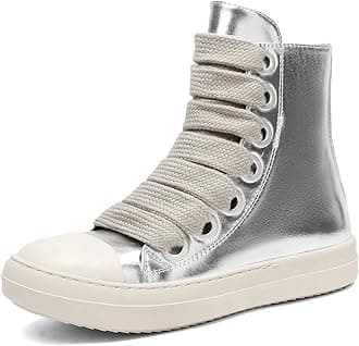 MOFEEDOUKA Womens High Top Sneakers Thick Shoe Laces PU Leather Comfort Platform Walking Shoes with Zipper