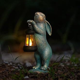 MININOVA Garden Statues Rabbit with Solar Lantern Outdoor Rabbit Figures Decorations for Patio Yard Lawn Ornaments Gifts for Birthday Easter Housewarming