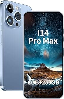 A14ProMax Unlocked Android Smartphone 6GB+256GB, 6.8" HD+ Display, 50MP+24MP Dual Camera, 6800mAh Battery, 5G Dual SIM, 128GB Expandable (Blue)