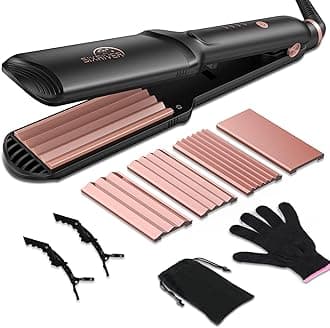 Hair Crimper for Women, 4 in 1 Flat Crimping Iron Plates Ceramic Waver Hair Tool, Hair Straightener Curling Iron with 15s Fast Heating, Rose Gold