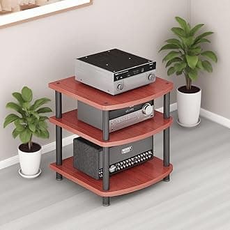 3 Tier AV Media Stand, Audio Rack Tower Adjustable Height, TV Game Console Equipment Shelf, CD Record Player Stereo Component Rack Cabinet for Home Theater Studio (Brown)