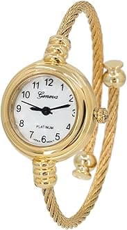 Collections Women's Cuff Watch - Round Analog Display Arabic Numbers 23mm Case Wire Bracelet Watch for Women Elegant Cable Cuff Bangle Wrist Watch