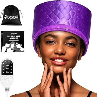 Thermal Steam Cap for Natural Hair Treatment: 10-Level Heating Cap for Deep Conditioning and Hair Steaming - Quick Heat-Up, Purple